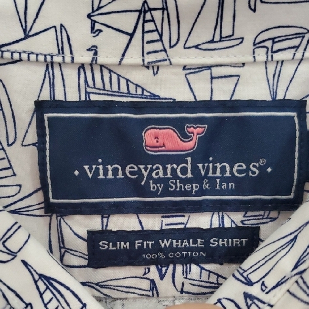 Vineyard Vines Slim Fit Whale Shirt Nautical Print Button-Down Shirt Xl - Picture 2 of 10